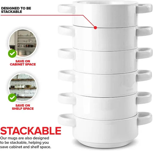 Miniatura 5 de Modern Innovations Cuencos de sopa de cebolla francesa de 20 onzas con asas en color blanco (juego de 4) aptos para horno y microondas, gres