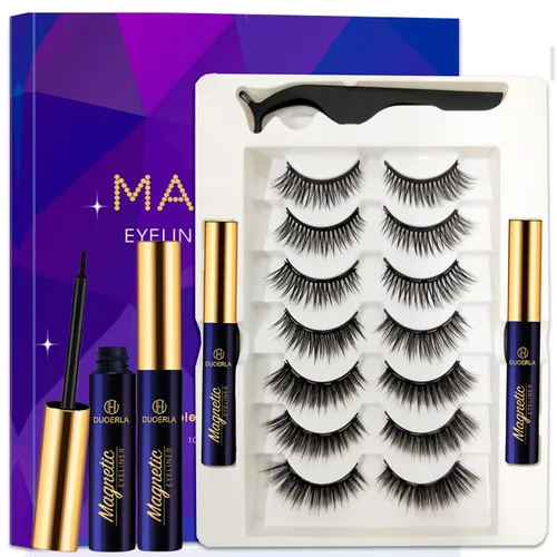Miniatura 12 de DUOERLA - Pestañas magnéticas de aspecto natural, kit de pestañas magnéticas 3D de ojo de gato con delineador de ojos, 10 pares de 1 estilo más