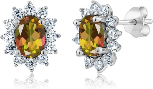 Miniatura 22 de Gem Stone King Aretes ovalados de plata de ley 925 de 0.276 x 0.197 in con piedra natal de la princesa Diana, estilo halo real para mujeres