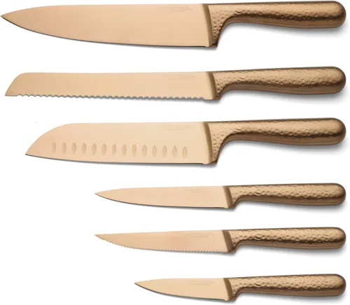 Miniatura 2 de Cambridge Silversmiths Rame Hammered Copper - Juego de cubiertos de 12 piezas con bloque