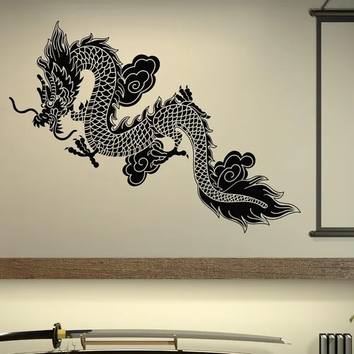 Miniatura 2 de Vinilo adhesivo de pared chino dragón volador fantasía estilo asiático pegatinas gran decoración (1358ig) negro