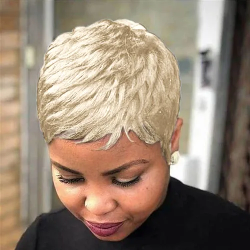 Miniatura 8 de DOcute - Pelucas cortas rubias estilo Pixie para mujeres negras, pelucas cortas para mujeres negras, estilo Pixie, pelucas para mujeres negras