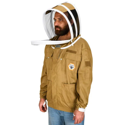 Miniatura 2 de BP-101 - Chaquetas de apicultura con velo de esgrima de algodón transpirable, traje de apicultor de protección total para profesionales y Caqui