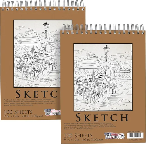 Miniatura 8 de U.S. Art Supply Cuaderno de bocetos encuadernado en espiral superior de 8 x 10 pulgadas, paquete de 2, 100 hojas cada una, 60 libras (100 gsm), sin