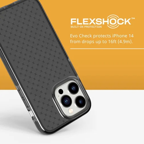 Miniatura 3 de Tech21 iPhone 14 Pro Max Evo Check – Funda protectora delgada y absorbente de golpes con protección FlexShock Multi-Drop de 16 pies y botones Negro