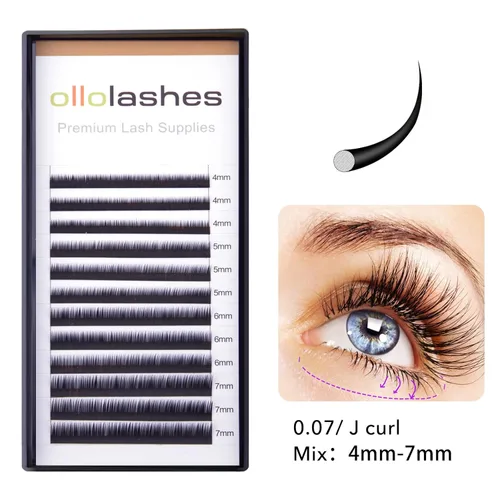 Miniatura 2 de Extensión de Pestañas Inferiores J Curl 0.15mm Mix4-7mm 4mm 5mm 6mm 7mm Color Negro Extensiones de Pestañas Inferiores, Suministros Profesionales