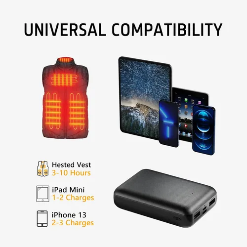 Miniatura 4 de Paquete de batería 5V2A para chaleco calentado, chaqueta calentada, batería externa de 10000 mAh para hombres y mujeres
