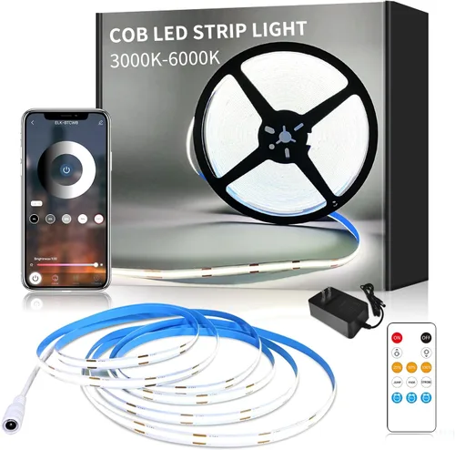 Miniatura 12 de Tira de luces LED COB de 32.8 pies, 3000 K, blanco cálido, regulable, CC de 24 V, cinta LED flexible para dormitorio, con control remoto