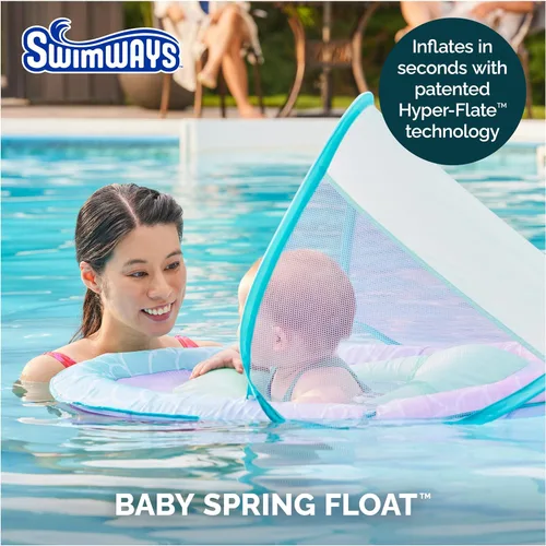 Miniatura 2 de SwimWays Flotador de Resorte para Bebé, Flotador de Piscina para Bebé con Toldo y Protección UPF, Accesorios de Piscina para Niños de 9-24 Meses