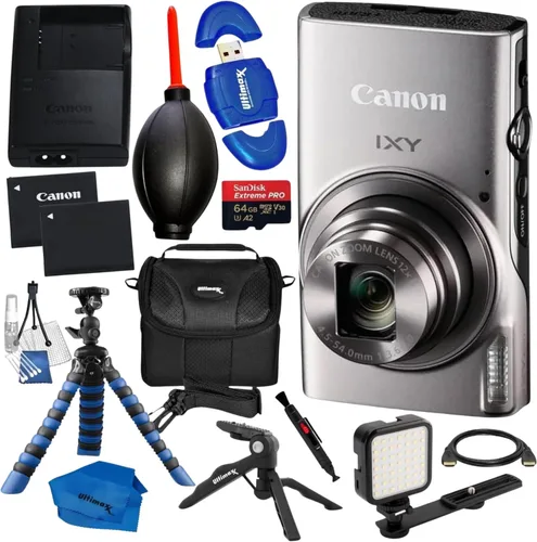 Canon PowerShot IXY 650M (ELPH 360) Cámara digital compacta HS 12x Zoom óptico IXY650M (plateado) Paquete con tarjeta de memoria de 64 GB + bolsa de
