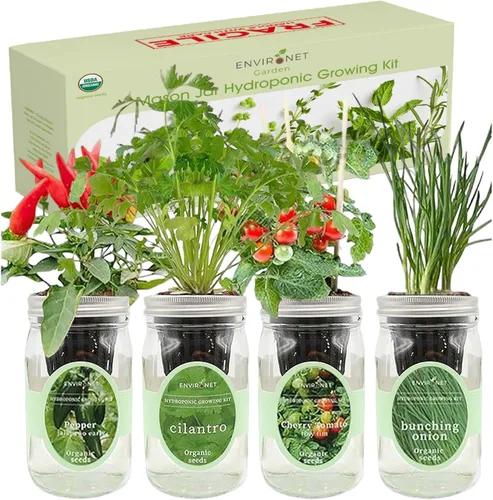 Miniatura 2 de Kit de cultivo de hierbas hidropónicas, tarro de masón de riego automático, kit de inicio de jardín de hierbas para interiores, cultiva 4 tipos