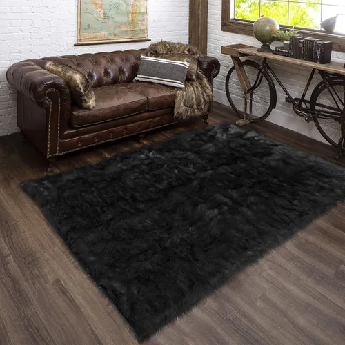 Miniatura 112 de Latepis - Tapete rectangular de piel sintética tipo lana de oveja suave, esponjosa y lavable para sala de estar, dormitorio, sala de juegos o Blanco