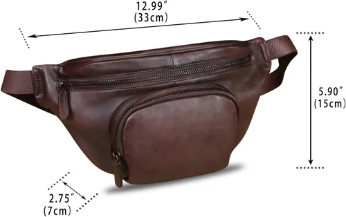 Miniatura 5 de Riñonera de cuero genuino para mujeres y hombres, bolso cruzado de cuero real vintage, bolso cruzado de moda para la cintura, Café, Riñonera