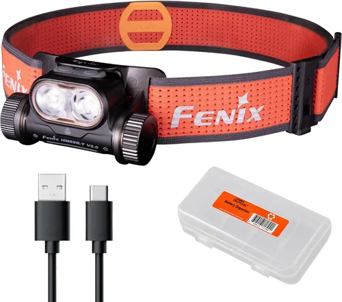 Fenix HM65R-T V2.0 - Linterna frontal para correr, luz blanca de 1600 lúmenes y haz doble blanco cálido, recargable USB-C, ligero y largo tiempo de