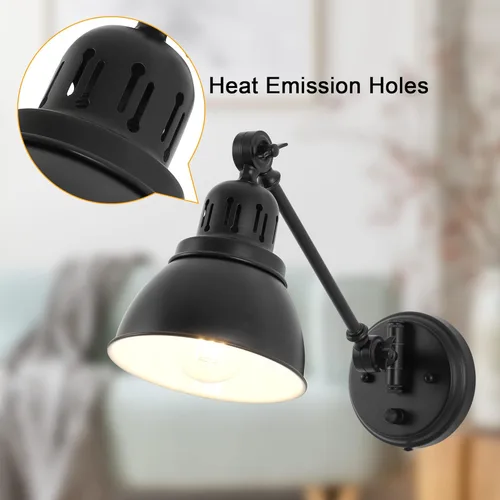 Miniatura 9 de GOODATE ENCOMLI - Juego de 2 apliques de pared enchufables con interruptor de encendido y apagado regulable, lámpara de pared con brazo oscilante