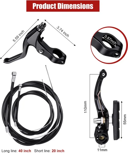 Miniatura 2 de Juego completo de frenos de bicicleta, negro delantero y trasero bicicleta MTB híbrido freno interior y exterior cables y palanca kit incluye pinzas