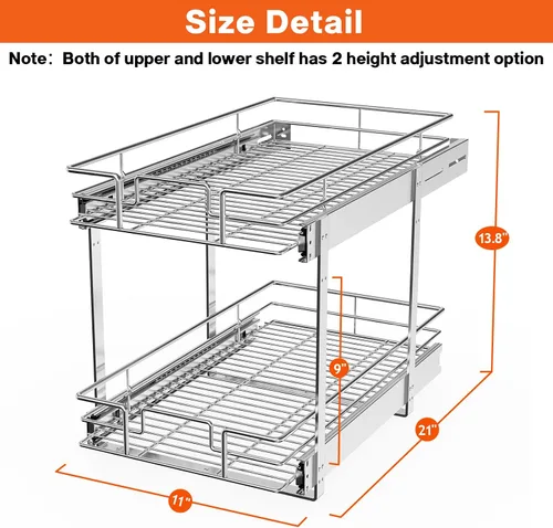 Miniatura 3 de ROOMTEC Organizador Individual Extraíble de Gabinete (11 pulgadas de ancho x 21 pulgadas de profundidad), Organizador de Especias de 2 Niveles