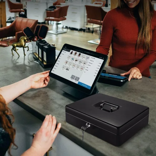 Miniatura 7 de Caja de Dinero Flexzion con Bandeja de Dinero y Cerradura - Caja de Dinero de Metal para Pequeñas Empresas, Caja de Dinero Negra de 9 Compartimentos