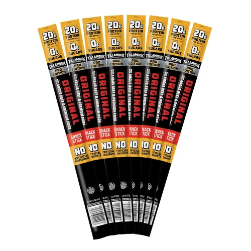 Tillamook Country Smoker PRO Edition - Palitos de carne, cero azúcar, original, 2 onzas (8 barritos), salchichas ahumadas de madera dura, carne de