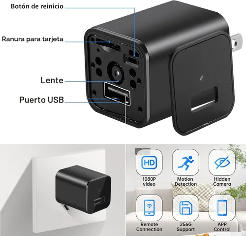 Miniatura 6 de Cámara de cargador inteligente - Cámara inalámbrica Mini HD 1080P WiFi Cámara para seguridad interior en el hogar