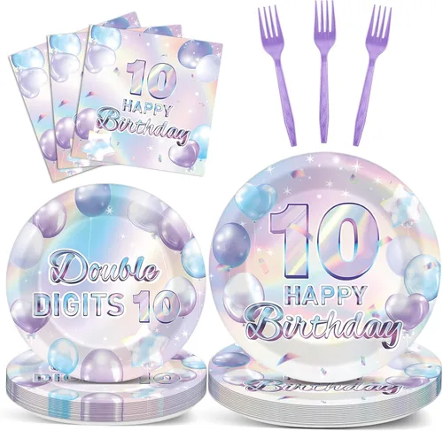 Miniatura 54 de Juego de 96 piezas de platos de papel, servilletas y tenedores para fiesta de cumpleaños número 16 para fiesta negra de dulces 16 años, platos