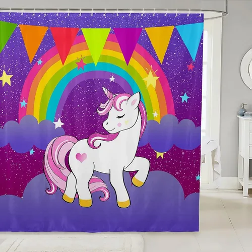 Miniatura 19 de Cortina de ducha de unicornio para niños, cortina de baño de dinosaurio de dibujos animados, conjuntos de accesorios de baño Kawaii de animales