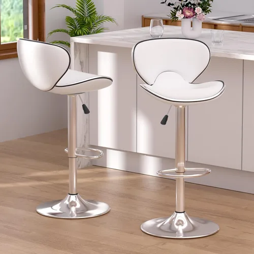 Miniatura 9 de Juego de 2 taburetes de bar, taburetes de bar giratorios ajustables para mostrador de cocina, silla de bar moderna de cuero PU de altura