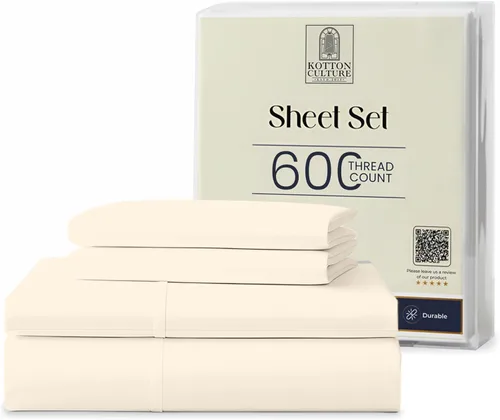 Miniatura 22 de Kotton Culture - Juego de sábanas de 4 piezas 100% algodón egipcio, 600 hilos, sábanas de hotel de lujo suaves y frescas con bolsillos profundos