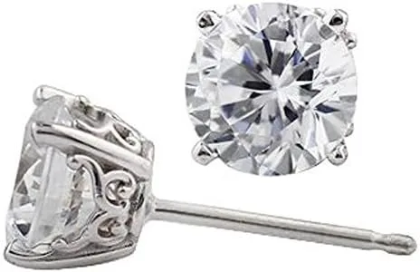 Pendientes de oro blanco sólido de 14 k estilo vintage hechos con circonita Swarovski de color (0.236in, 1,5 quilates)