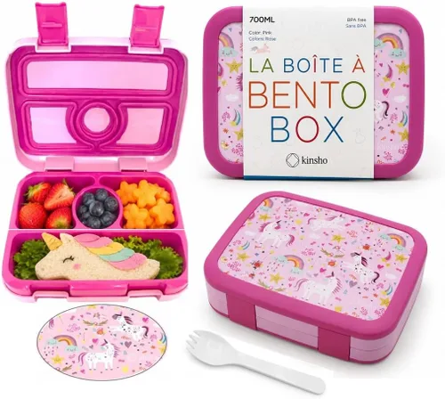 Miniatura 9 de Lonchera para niños - Caja bento para niños pequeños, 4 secciones con tapa, contenedor de refrigerios, preescolar, niños pequeños, bandeja extraíble