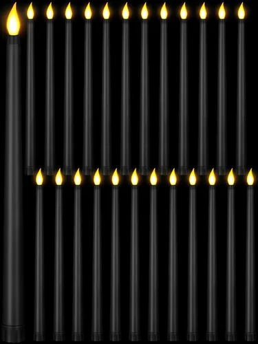 Miniatura 12 de Treela 24 Piezas Velas Cónicas Sin Llama Operadas por Batería a Granel Velas Falsas de 11 Pulgadas Luz LED Candeleros Parpadeantes Cónicos para Rosa