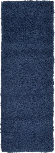 Miniatura 3 de Unique Loom Solid Shag Collection Alfombra de Área (2 pies 2 pulgadas x 6 pies 5 pulgadas Pasillo, Azul Zafiro/Azul Marino)