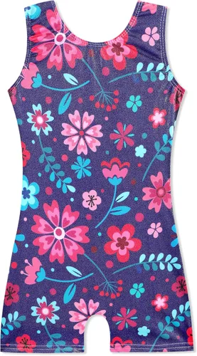 Miniatura 28 de HOZIY - Leotardos de gimnasia con pantalones cortos brillantes para niñas pequeñas; estampados de unicornio, aurora, arco iris, sirena, dinosaurio