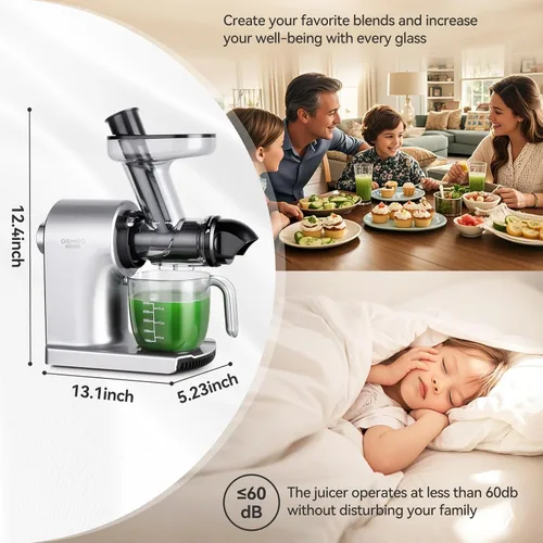 Miniatura 5 de Exprimidores de exprimidores de presión en frío con canal de alimentación grande de 3.60 pulgadas para verduras y frutas, fácil de limpiar, motor