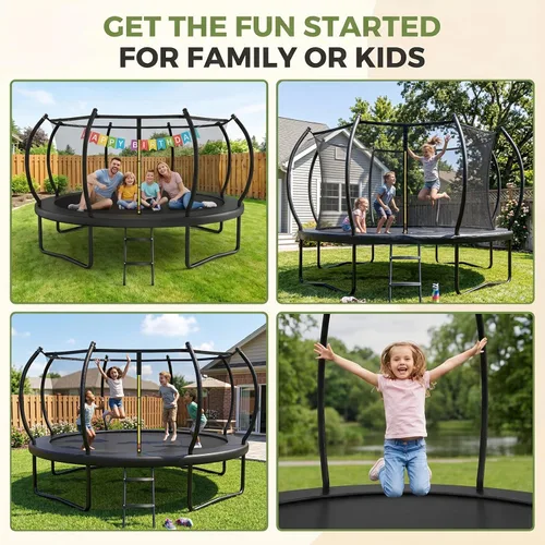 Miniatura 7 de ACWARMHOME Trampoline Outdoor 16FT 15FT 14FT 12FT 10FT 8FT with Enclosure, Non-Slip Ladder & Anti-Rust Coated Frame, Backyard Large Recreational