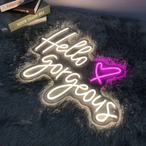 Miniatura 4 de Letreros de neón LED grandes para Hello Gorgeous, luz de boda de 19.7 pulgadas para dormitorio, fiesta de cumpleaños, hogar, bar, letrero de luz