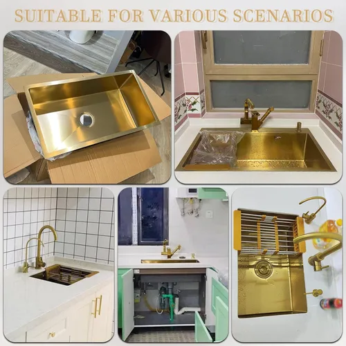 Miniatura 7 de Fregadero de cocina de bar de 21.6 x 15.7 pulgadas, acero inoxidable con grifo, fregadero de caravana, lavabo con tapón de colador de drenaje