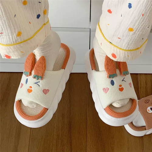 Miniatura 3 de Pantuflas Kawaii de conejito peludo para mujer, cómodas, con puntera abierta, lindas sandalias de invierno de animales