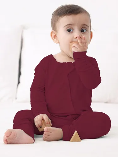 Miniatura 3 de GUISBY Pijama de rayón de bambú sin pies, manga larga con cremalleras de 2 vías, mamelucos para dormir
