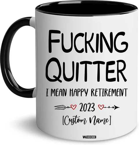 WHIDOBE Tazas de Café Personalizadas para Regalos de Jubilación para Hombres y Mujeres, Tazas con Frase "Quitter I Mean Happy Retirement", Tazas