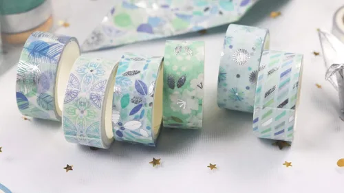 Miniatura 8 de YUBBAEX - Juego de 12 rollos de cinta Washi azul plateada, cinta adhesiva decorativa (mezcla azul)