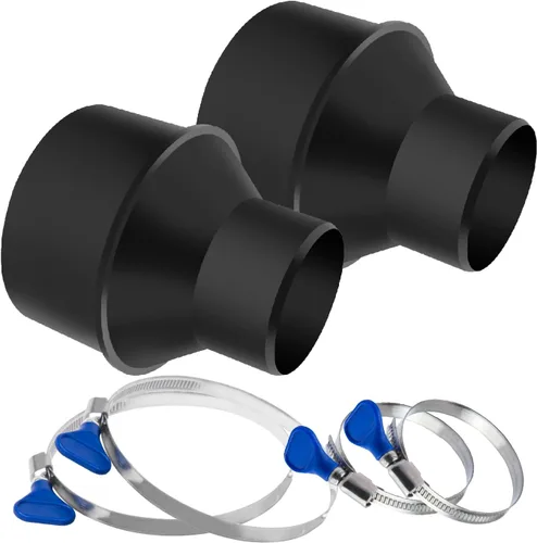 POWERTEC 70338-P2V Reductor de Cono de Manguera de 4 Pulgadas a 2-1/2 Pulgadas con Abrazaderas de Manguera de Tornillo de Pulgar de Acero