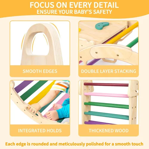 Miniatura 3 de Juego de triángulos de Pikler extragrande 7 en 1, juguetes de escalada para interiores para niños pequeños, juego de escalada Montessori de madera