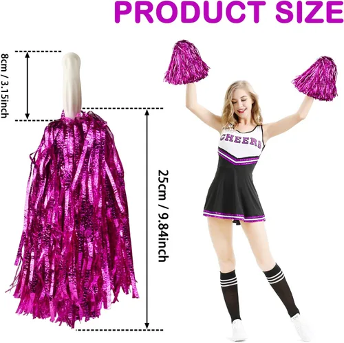 Miniatura 3 de Lovecheer 12/24 Piezas de Pompones Metálicos Pompones de Animadora Espumosos Brillantes con Mango Espíritu de Equipo Deportivo para Baile y Rosa
