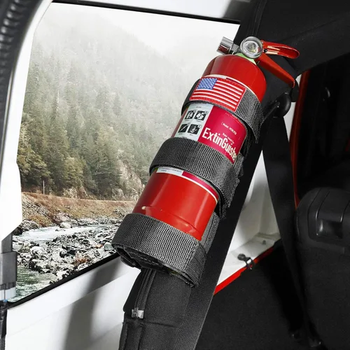 Voodonala Soporte ajustable para extintor de incendios para Jeep Wrangler TJ YJ CJ JK JKU JL JLU JT y Ford Bronco Bronco Sport, soporte de correa de