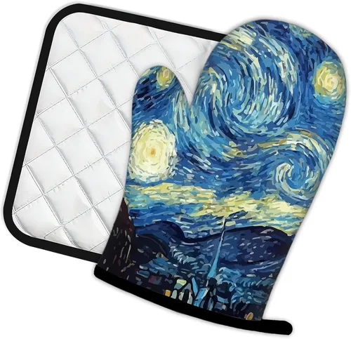 Miniatura 2 de The Starry Night - Guantes de cocina y soportes para ollas de cocina, juego de 2 piezas, almohadillas resistentes al calor para hornear, barbacoa