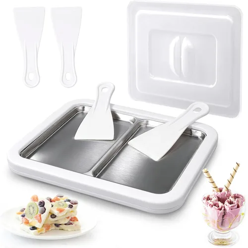 Máquina para hacer helados enrollados, doble bandeja para hacer helados instantáneos, máquina de yogur congelado casero de grado alimenticio para