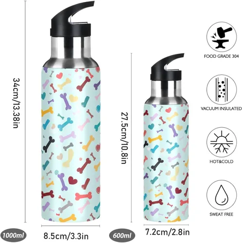 Miniatura 2 de BPA-Free Sport Water Bottle Insulated 20 Oz, Stainless Steel Vacuum Insulated Water Bottle for Gym Outdoor Travel School, Colorful Dog Bone Heart