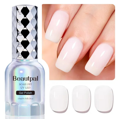 BEAUTPAL - Esmalte de uñas de gel blanco lechoso de 0.5 onzas líquidas, esmalte de gel semipermanente UV LED, arte de uñas, salón de manicura,