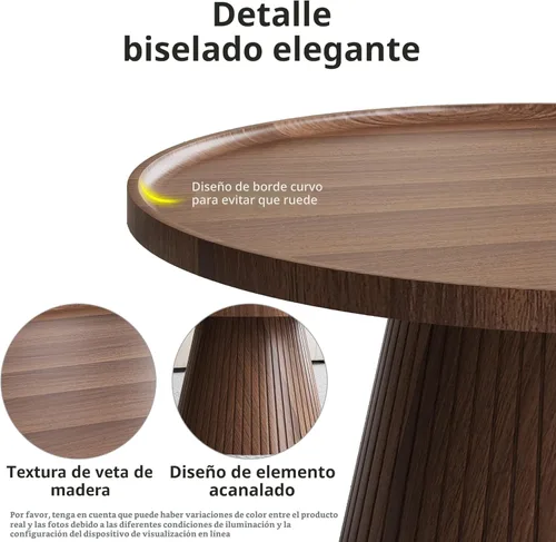 Miniatura 4 de win2win Juego de 2 mesas auxiliares anidadas, mesa de centro moderna de mediados de siglo con chapa de grano de madera, mesa de té redonda acanalada
